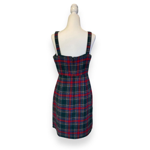 Copper Key Green and Red Plaid Square Neck Print Split Hem Dress - Picture 3 of 10